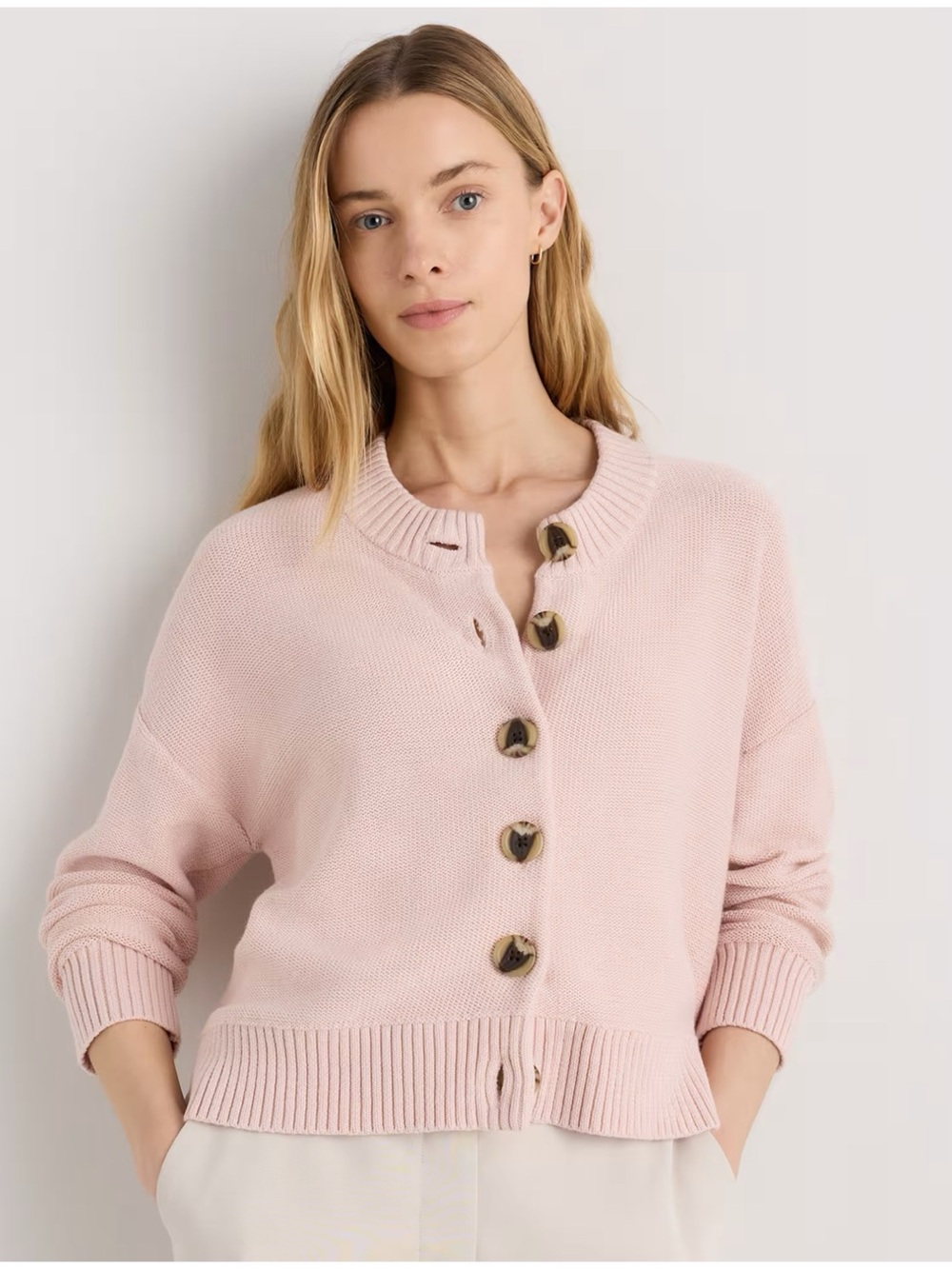 Quince Women’s Sz 2X Pink Organic Cotton Cardigan Sweater Cropped